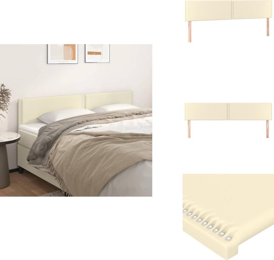 VidaXL Hoofdbord Hoofdborden Hoofdeinde Houten Hoofdbord Hoofdborden 2 st 80x5x78 88 cm kunstleer crèmekleurig - Foto 2