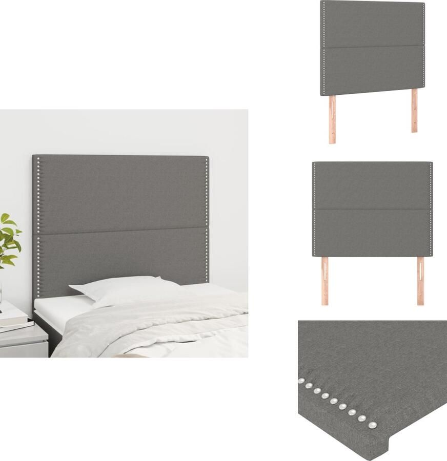 VidaXL Klassiek Hoofdbord Donkergrijs Verstelbare Hoogte Stof Massief Larikshout 80 x 5 x 118 128 cm 2 stuks Bedonderdeel