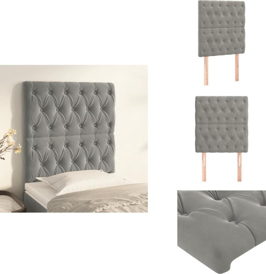 VidaXL Hoofdbord Hoofdborden Hoofdeinde Houten Hoofdbord Hoofdborden 2 st 80x7x78 88 cm fluweel lichtgrijs