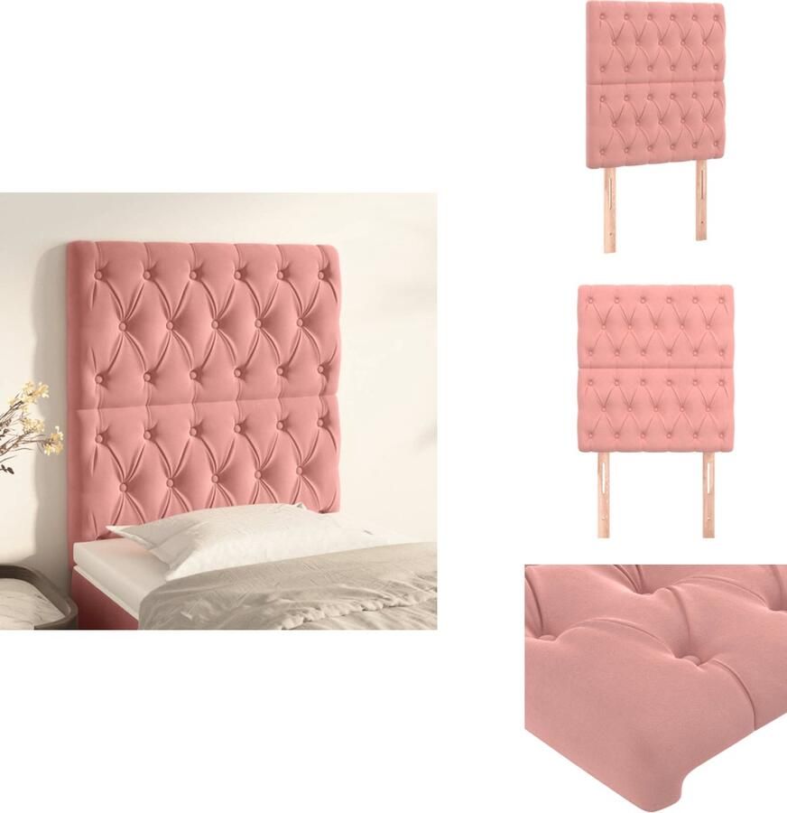 VidaXL Hoofdbord Hoofdborden Hoofdeinde Houten Hoofdbord Hoofdborden 2 st 80x7x78 88 cm fluweel roze - Foto 3