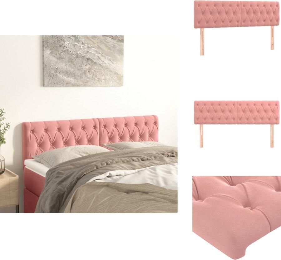 VidaXL Hoofdbord Hoofdborden Hoofdeinde Houten Hoofdbord Hoofdborden 2 st 80x7x78 88 cm fluweel roze - Foto 2