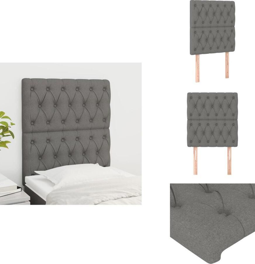 VidaXL Hoofdbord Hoofdborden Hoofdeinde Houten Hoofdbord Hoofdborden 2 st 80x7x78 88 cm stof donkergrijs - Foto 2