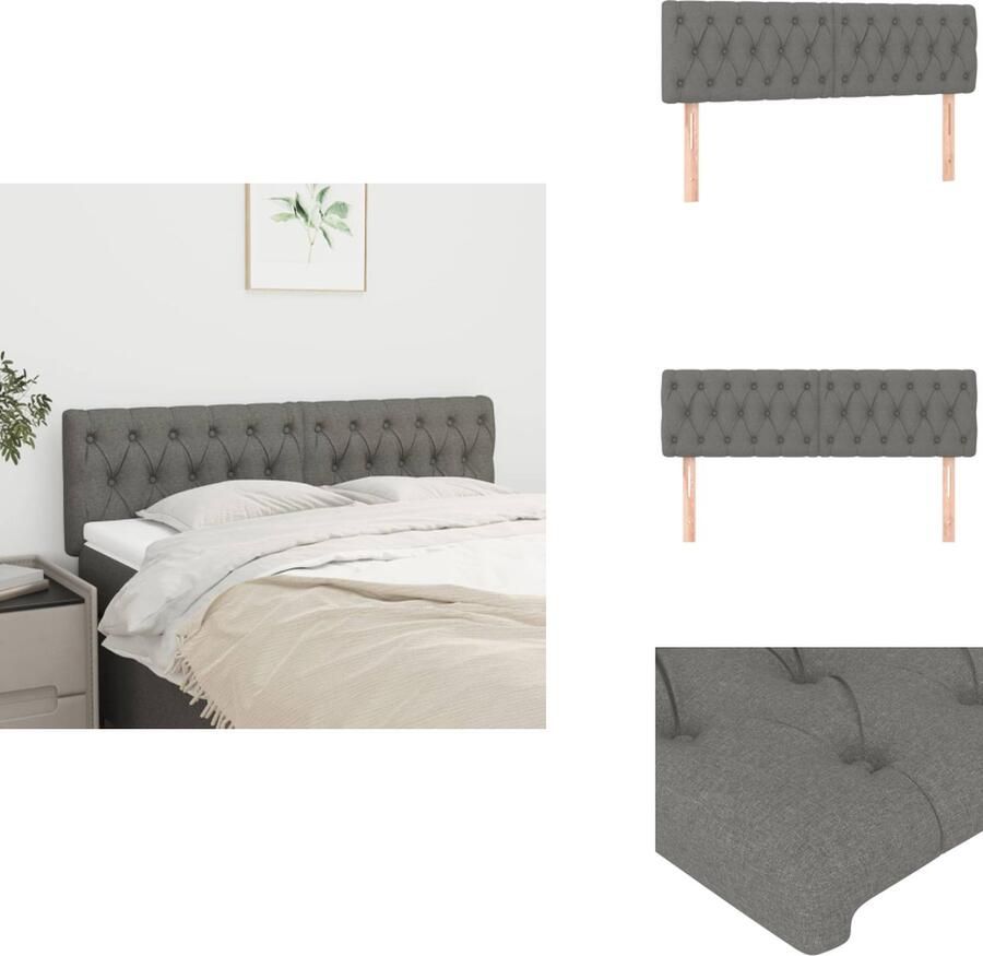 VidaXL Hoofdbord Hoofdborden Hoofdeinde Houten Hoofdbord Hoofdborden 2 st 80x7x78 88 cm stof donkergrijs
