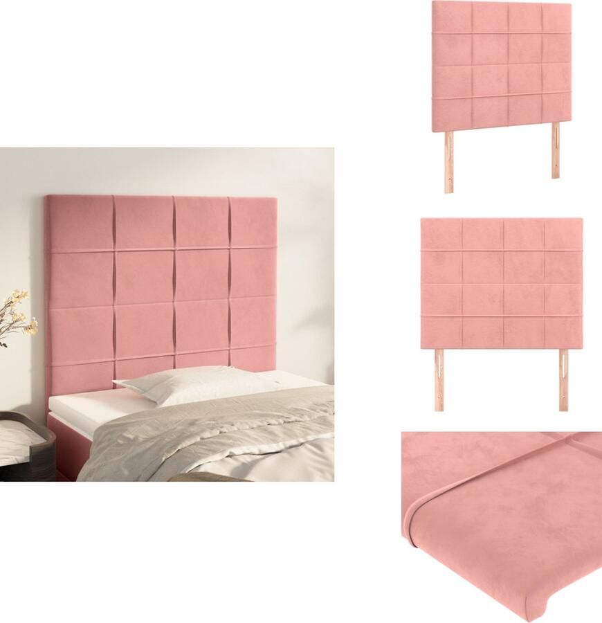 VidaXL Hoofdeind Hoofdbord Zacht fluweel Stevige poten Verstelbare hoogte Comfortabele ondersteuning Roze 100% polyester 180 x 5 x 78 88 cm 2 x hoofdeind Bedonderdeel