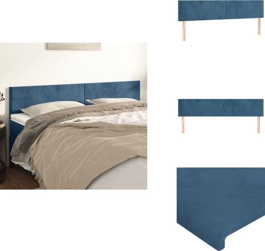VidaXL Hoofdbord Donkerblauw Fluwelen Stof Houten Poten Verstelbare Hoogte Comfortabele Ondersteuning 180 x 5 x 78 88 cm 2 x Hoofdeind Bedonderdeel - Foto 3