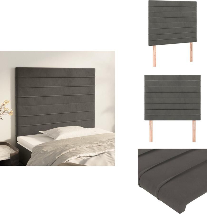 The Living Store Hoofdbord s Bedhoofdeind Donkergrijs 180 x 5 x 78 88 cm Fluweel Stevige poten Verstelbare hoogte Hoofd Bord Slaapkamers Hoofdkussen Beddecoratie Velvet