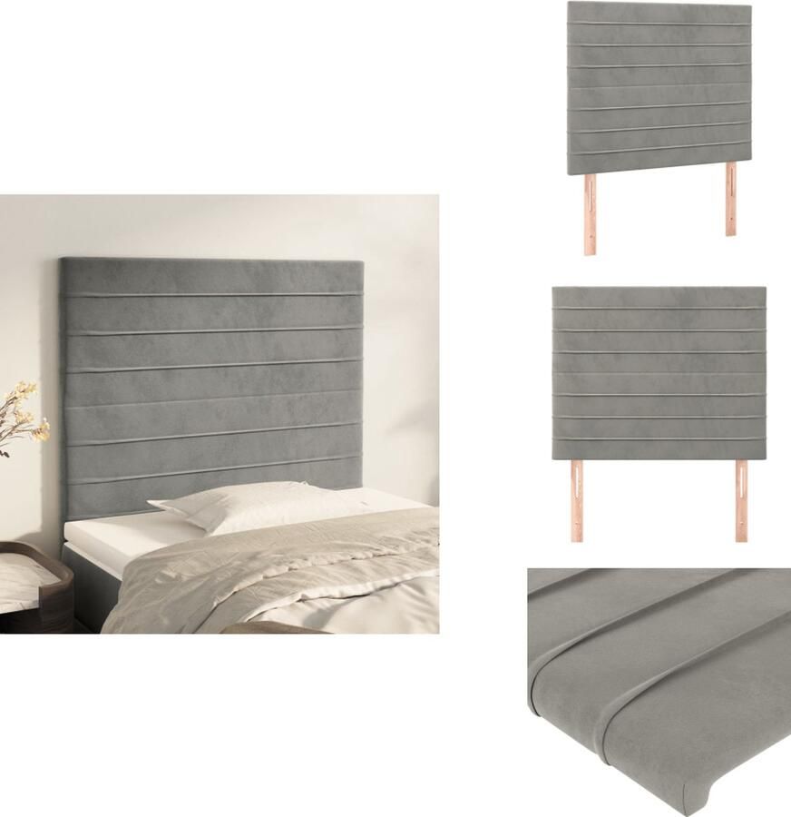 VidaXL Hoofdbord 90 x 5 x 118 128 cm Zacht fluweel en stevige poten Verstelbare hoogte Comfortabele ondersteuning Lichtgrijs Bedonderdeel