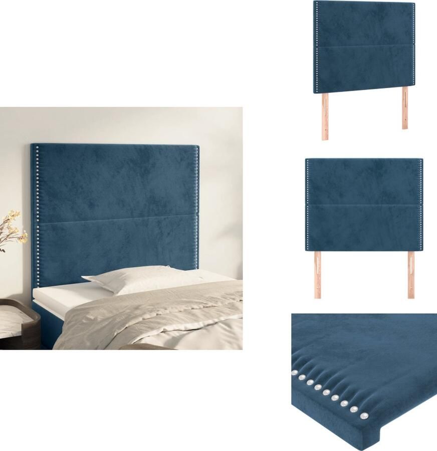 VidaXL Hoofdbord Donkerblauw Fluwelen Stof Houten Poten Verstelbare Hoogte Comfortabele Ondersteuning 180 x 5 x 78 88 cm 2 x Hoofdeind Bedonderdeel