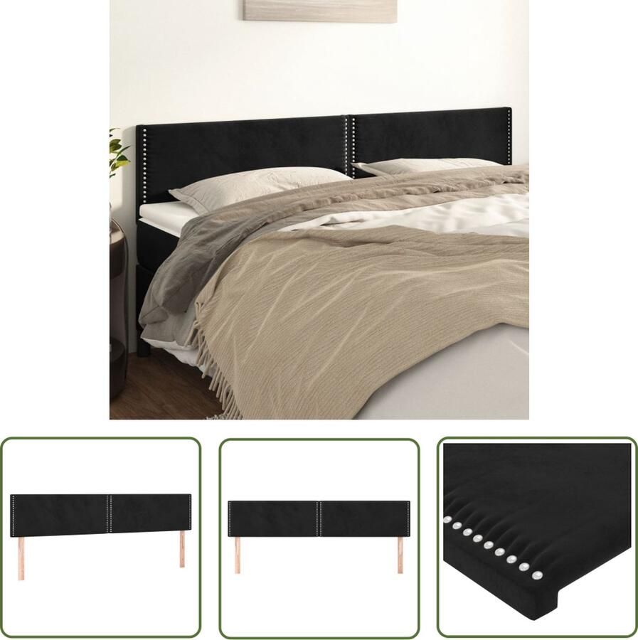 VidaXL Klassiek Hoofdbord Zacht fluweel Stevige poten Verstelbare hoogte Comfortabele ondersteuning Elegant ontwerp Zwart 180 x 5 x 78 88 cm 2x hoofdeind Bedonderdeel