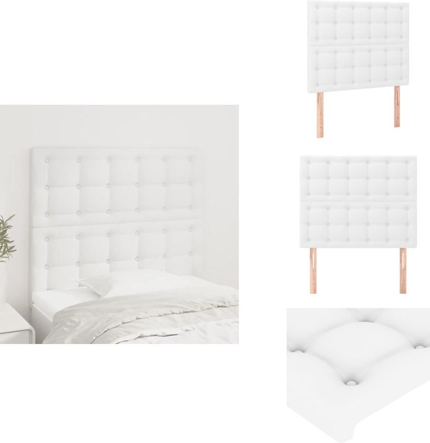 The Living Store Hoofdbord Hoogwaardig kunstleer Verstelbare hoogte Stevige poten Comfortabele ondersteuning Klassiek ontwerp Wit Totale afmetingen- 180 x 5 x 78 88 cm 2 x hoofdeind