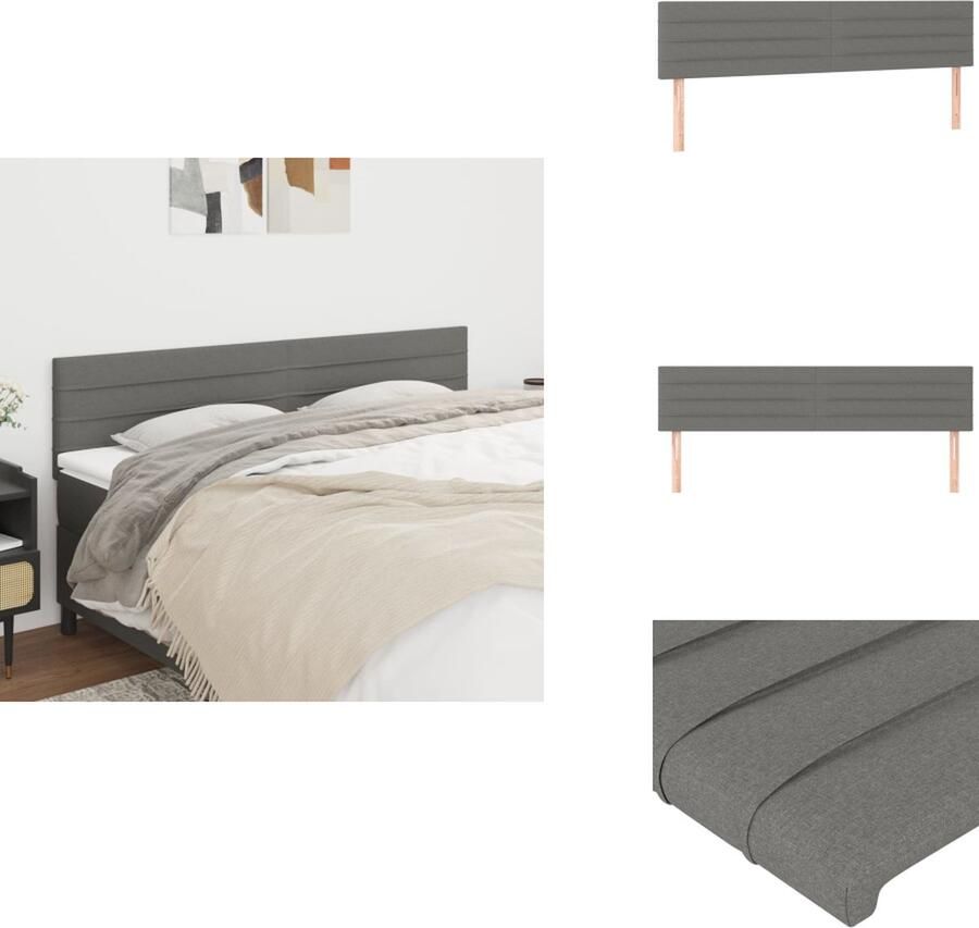 VidaXL Hoofdbord Hoofdborden Hoofdeinde Houten Hoofdbord Hoofdborden 2 st 90x5x78 88 cm stof donkergrijs - Foto 2