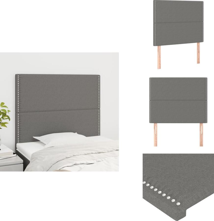 VidaXL Hoofdbord Hoofdborden Hoofdeinde Houten Hoofdbord Hoofdborden 2 st 90x5x78 88 cm stof donkergrijs