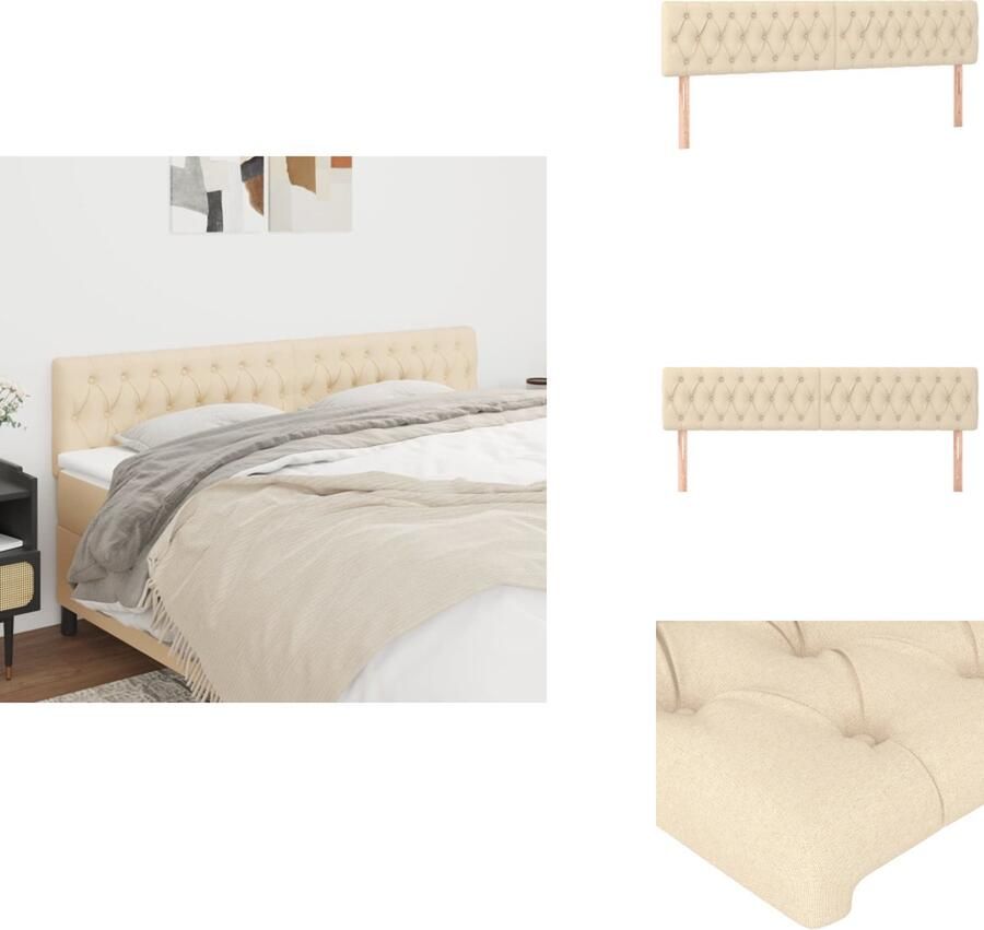 VidaXL Hoofdbord Hoofdborden Hoofdeinde Houten Hoofdbord Hoofdborden 2 st 100x7x78 88 cm stof crèmekleurig - Foto 2