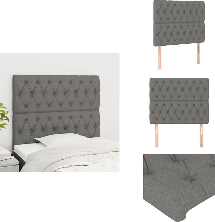 VidaXL Hoofdbord Hoofdborden Hoofdeinde Houten Hoofdbord Hoofdborden 2 st 90x7x78 88 cm stof donkergrijs - Foto 1