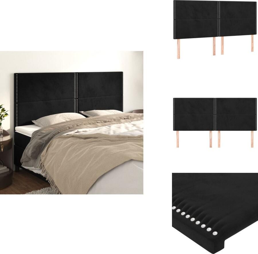 VidaXL Hoofdbord Hoofdborden Hoofdeinde Houten Hoofdbord Hoofdborden 4 st 100x5x78 88 cm fluweel zwart