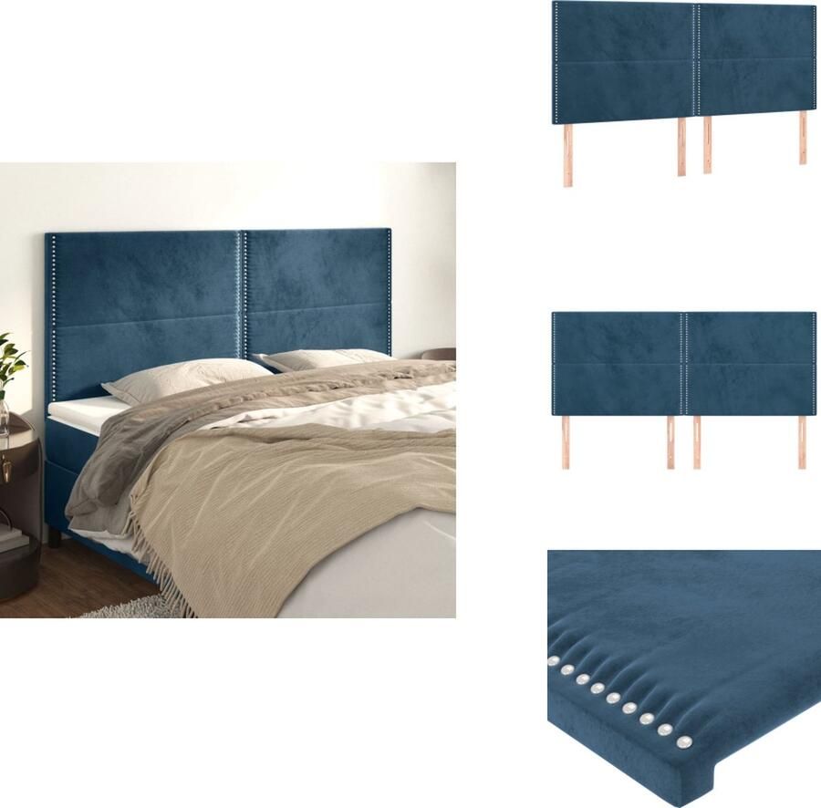 VidaXL Hoofdbord Classic Fluwelen stof Verstelbare hoogte Stevige poten Elegant ontwerp Donkerblauw 200 x 5 x 118 128 cm (B x D x H) Bedonderdeel