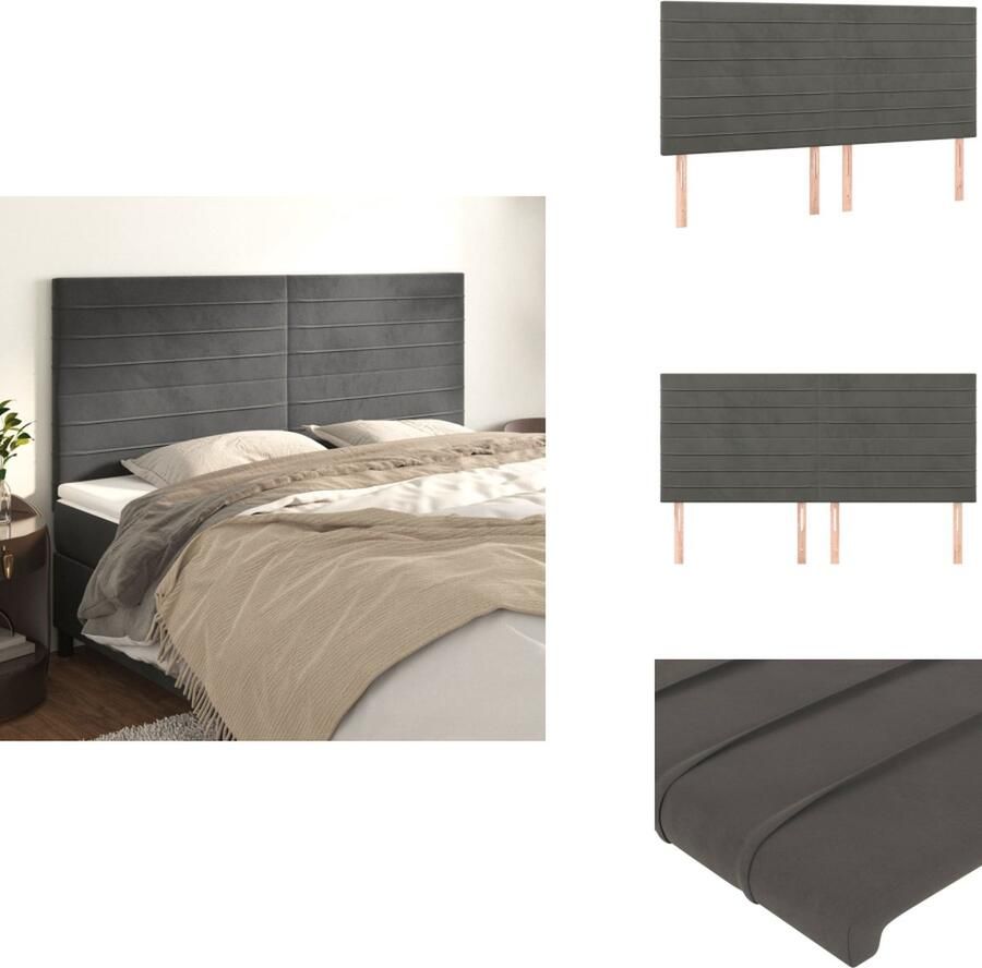 The Living Store Hoofdbord Bed 200x118 128 cm Donkergrijs Fluwelen Stof met Houten Poten Hoofd Bord Hoofdbord Velvet Grijs Beddengoed