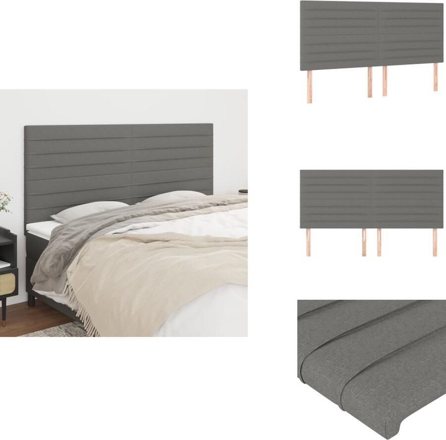 VidaXL Hoofdbord 200 x 5 x 118 128 cm Duurzaam materiaal Stevige poten Verstelbare hoogte Comfortabele ondersteuning Kleur- donkergrijs Bedonderdeel