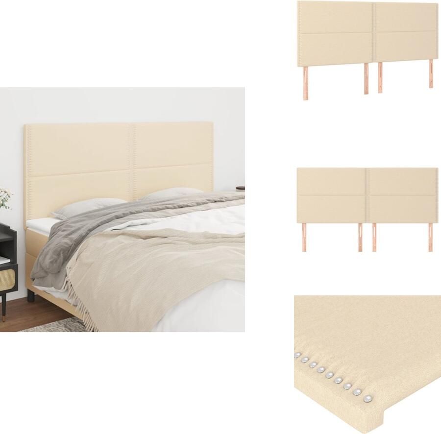 VidaXL Hoofdbord Hoofdborden Hoofdeinde Houten Hoofdbord Hoofdborden 4 st 100x5x78 88 cm stof crèmekleurig