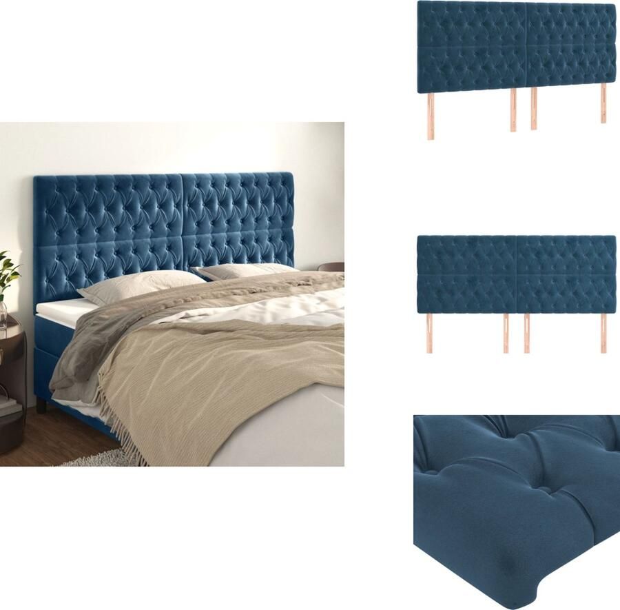 VidaXL Hoofdbord Hoofdborden Hoofdeinde Houten Hoofdbord Hoofdborden 4 st 100x7x78 88 cm fluweel donkerblauw