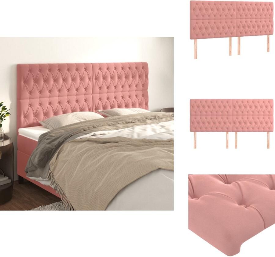 VidaXL Hoofdbord Hoofdborden Hoofdeinde Houten Hoofdbord Hoofdborden 4 st 100x7x78 88 cm fluweel roze