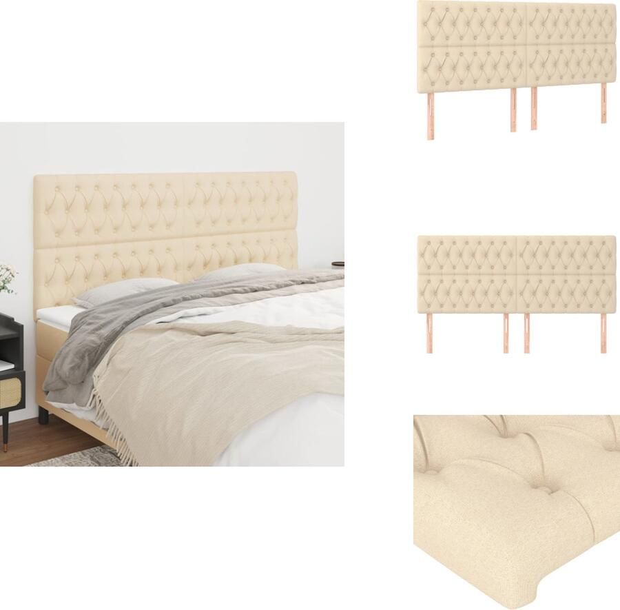VidaXL Hoofdbord Klassieke Bedombouw Afmeting- 200x7x118 128cm Kleur- crème Materiaal- stof hout Verstelbare hoogte Bedonderdeel