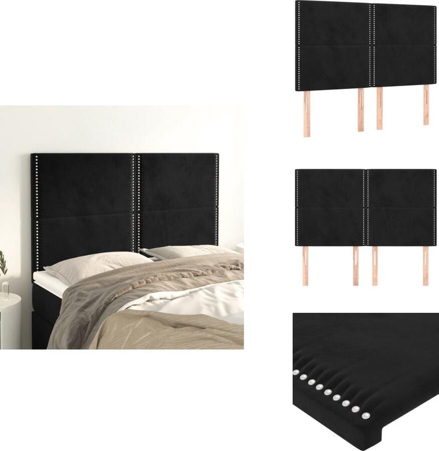 VidaXL Hoofdbord Zacht Fluweel Verstelbaar Stevige Poten Comfortabele Ondersteuning Elegant Ontwerp Zwart 144x5x118 128cm Reclame- Bijpassende matrassen verkrijgbaar Bedonderdeel