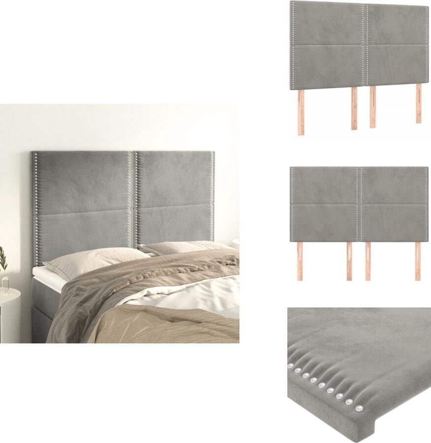 VidaXL Klassieke Hoofdbord Fluweel Stevige poten Verstelbare hoogte Comfortabele ondersteuning Elegant ontwerp Lichtgrijs 144 x 5 x 118 128 cm (B x D x H) Bedonderdeel - Foto 1