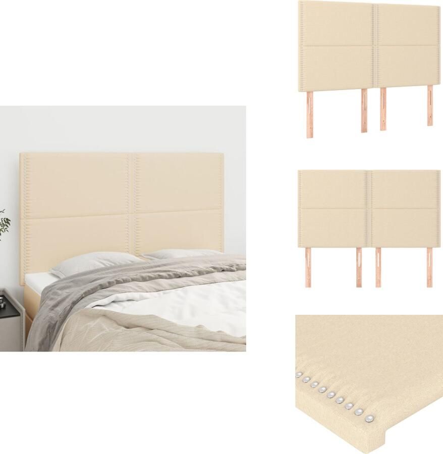 VidaXL Hoofdbord Hoofdborden Hoofdeinde Houten Hoofdbord Hoofdborden 4 st 72x5x78 88 cm stof crèmekleurig