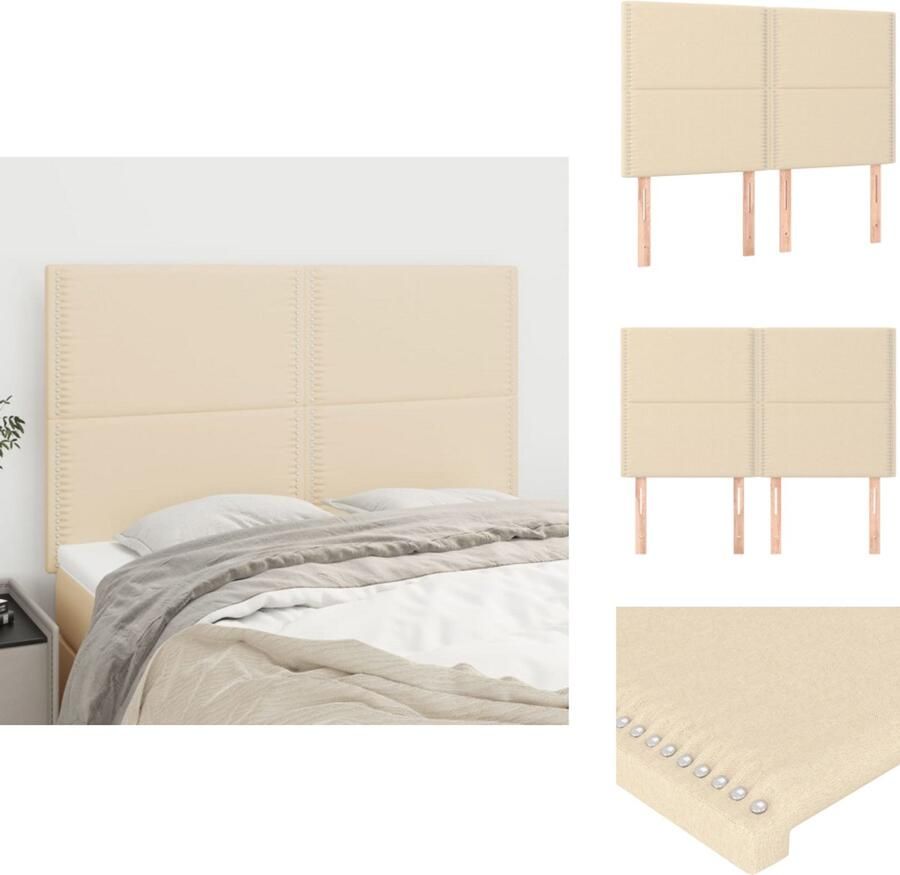 VidaXL Hoofdbord Hoofdborden Hoofdeinde Houten Hoofdbord Hoofdborden 4 st 72x5x78 88 cm stof crèmekleurig - Foto 2