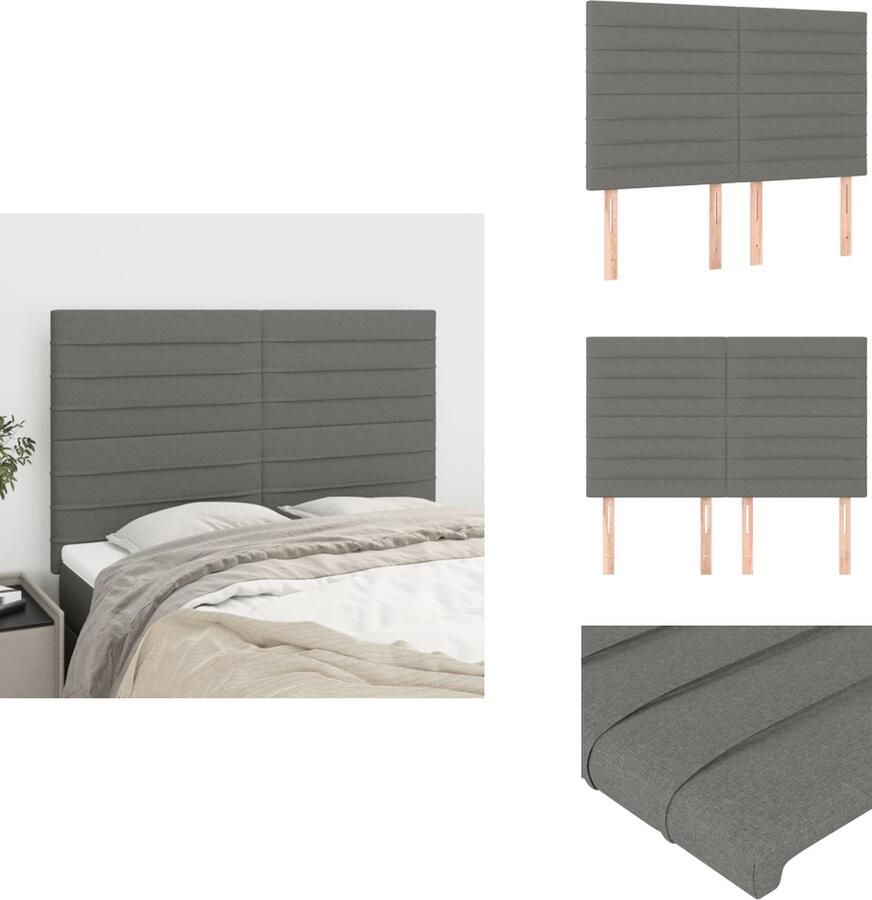 VidaXL Hoofdbord Modern Donkergrijs 144x5x118 128 cm Verstelbaar Hoogte Stof Hout(Let op bedframe en matras niet inbegrepen) Bedonderdeel