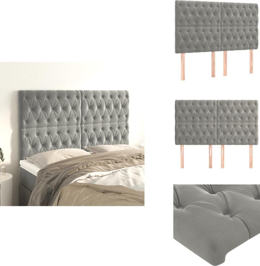 VidaXL Hoofdborden 4 st 72x7x78 88 cm fluweel lichtgrijs