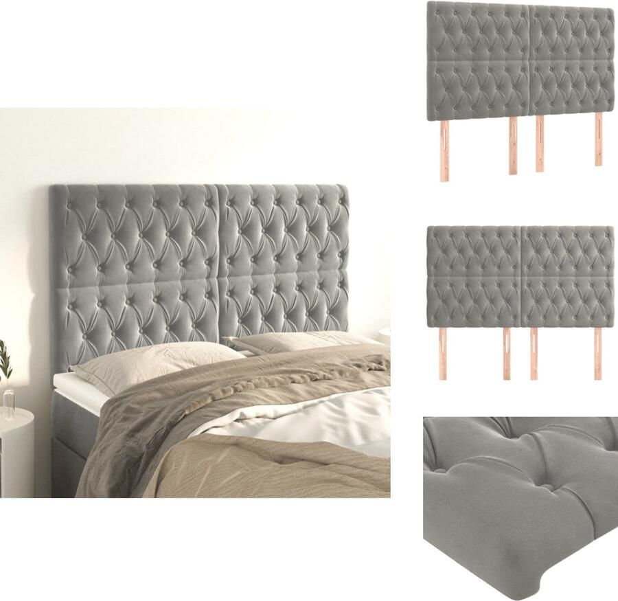 VidaXL Hoofdborden 4 st 72x7x78 88 cm fluweel lichtgrijs - Foto 2