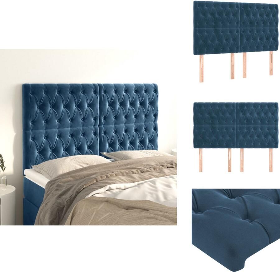 VidaXL Hoofdborden 4 st 72x7x78 88 cm fluweel donkerblauw