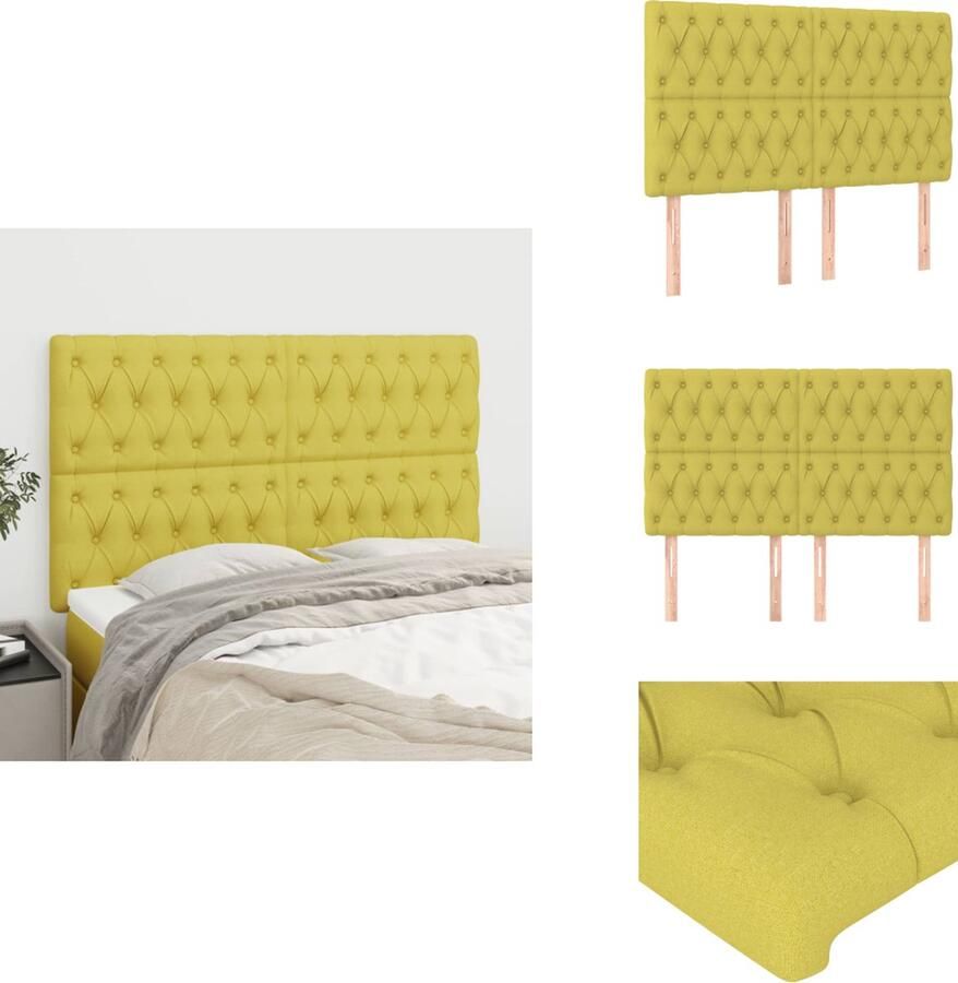 VidaXL Hoofdbord groen stof 144 x 7 x 118 128 cm verstelbare hoogte comfortabele ondersteuning duurzaam materiaal Bedonderdeel
