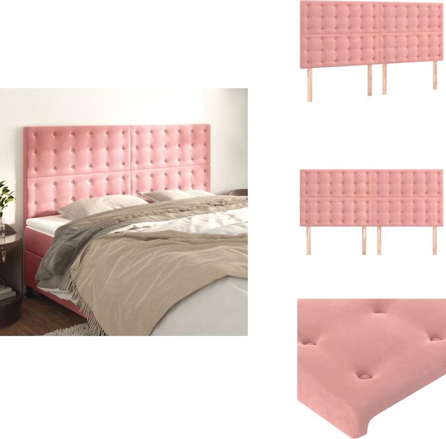 VidaXL Hoofdbord Fluwelen stof Stevige houten poten Verstelbare hoogte Comfortabele ondersteuning Roze 160 x 5 x 118 128 cm Bedonderdeel