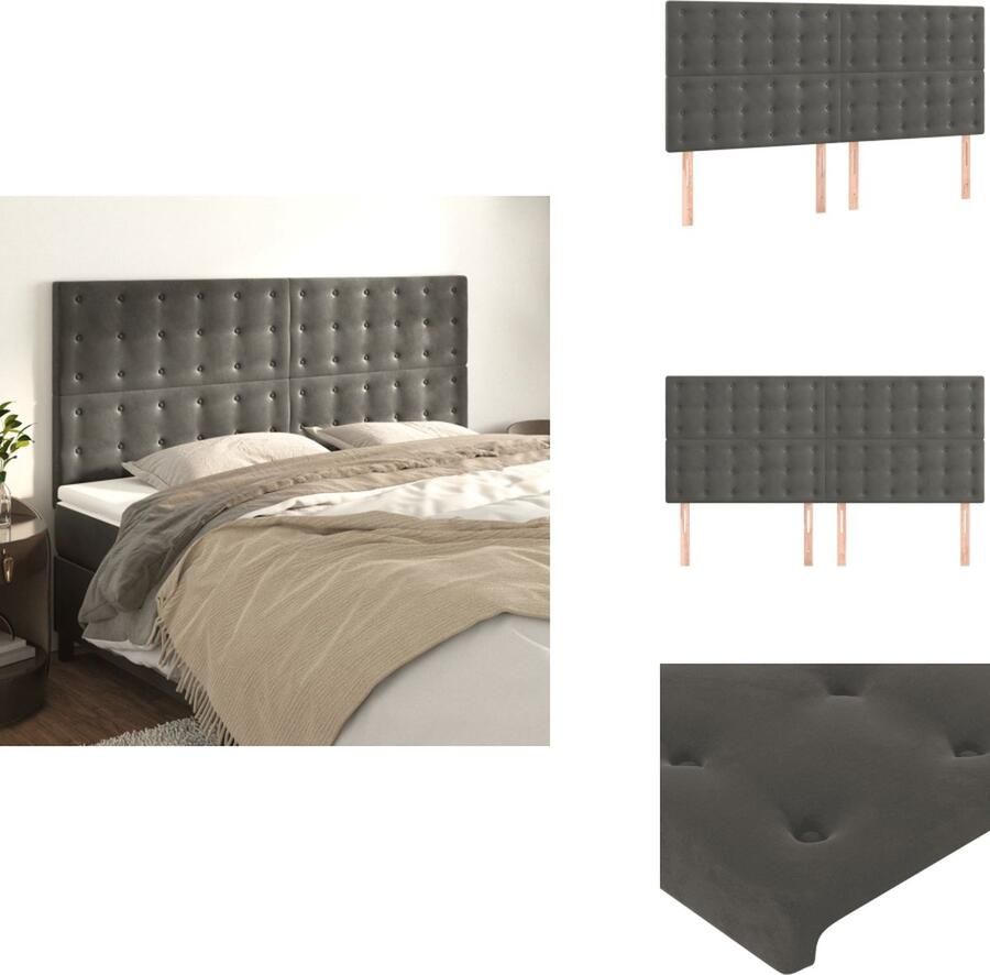 VidaXL Klassiek Hoofdbord Donkergrijs Fluweel Verstelbare Hoogte Stevige Poten Comfortabele Ondersteuning Bedonderdeel