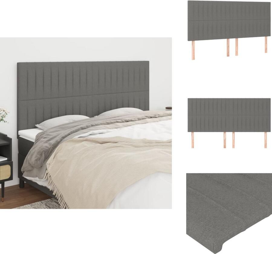 VidaXL Hoofdbord Hoofdborden Hoofdeinde Houten Hoofdbord Hoofdborden 4 st 80x5x78 88 cm stof donkergrijs