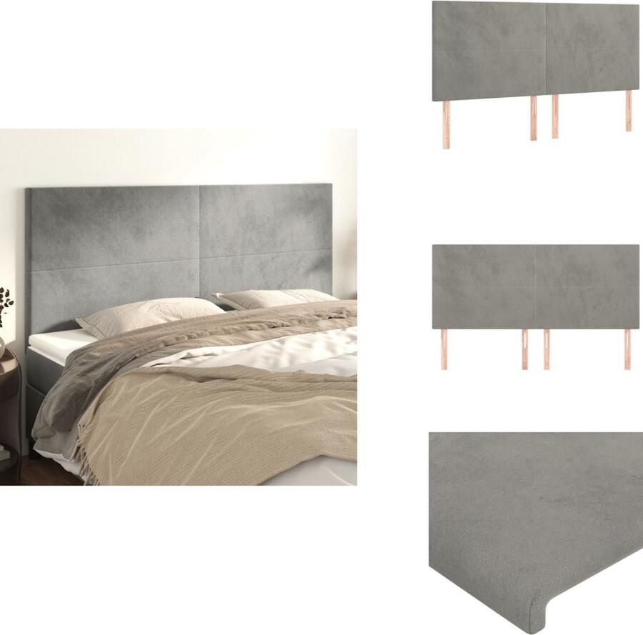 VidaXL Hoofdbord Stof Lichtgrijs 180 x 5 x 118 128 cm Zacht fluweel Stevige poten Verstelbare hoogte Comfortabele ondersteuning Elegant ontwerp Bedonderdeel