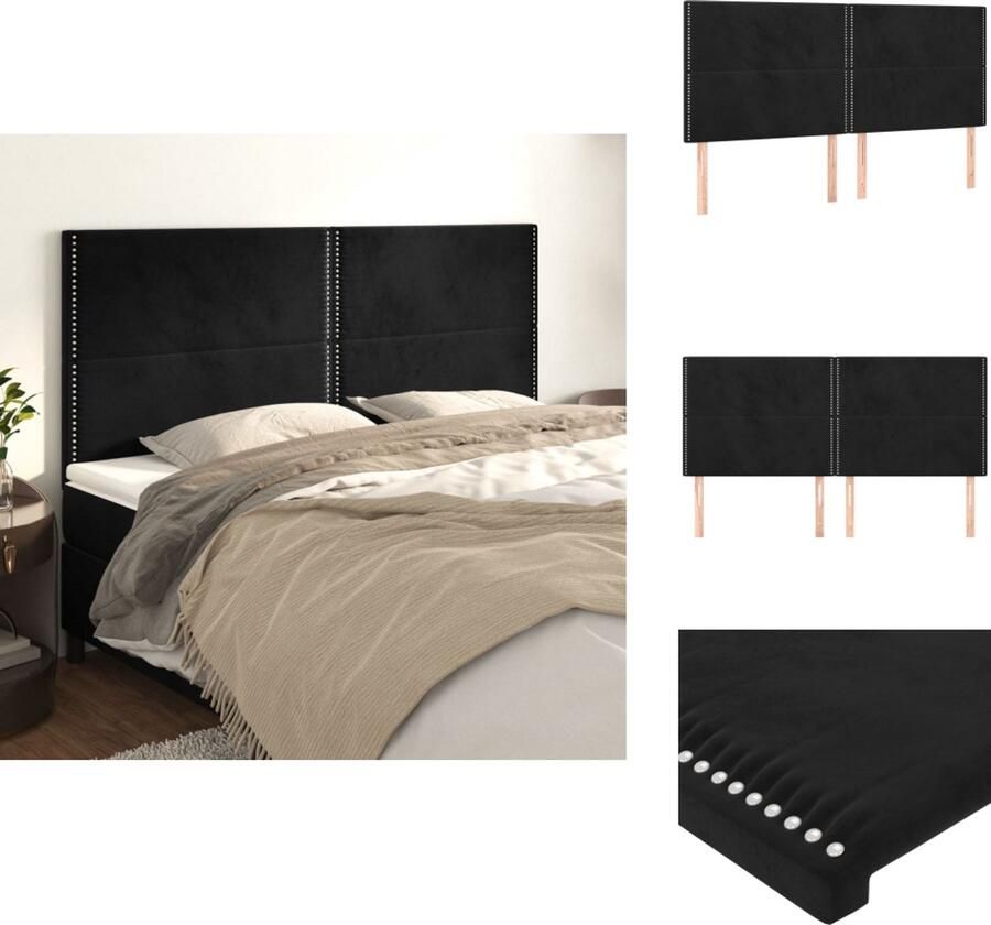 VidaXL Hoofdbord Hoofdborden Hoofdeinde Houten Hoofdbord Hoofdborden 4 st 90x5x78 88 cm fluweel zwart