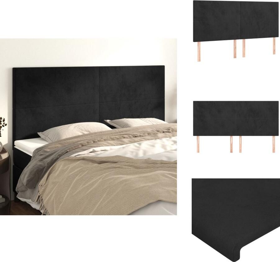 VidaXL Hoofdbord Hoofdborden Hoofdeinde Houten Hoofdbord Hoofdborden 4 st 90x5x78 88 cm fluweel zwart