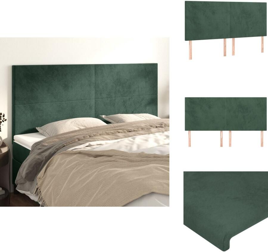 VidaXL Hoofdbord Hoofdborden Hoofdeinde Houten Hoofdbord Hoofdborden 4 st 90x5x78 88 cm fluweel donkergroen
