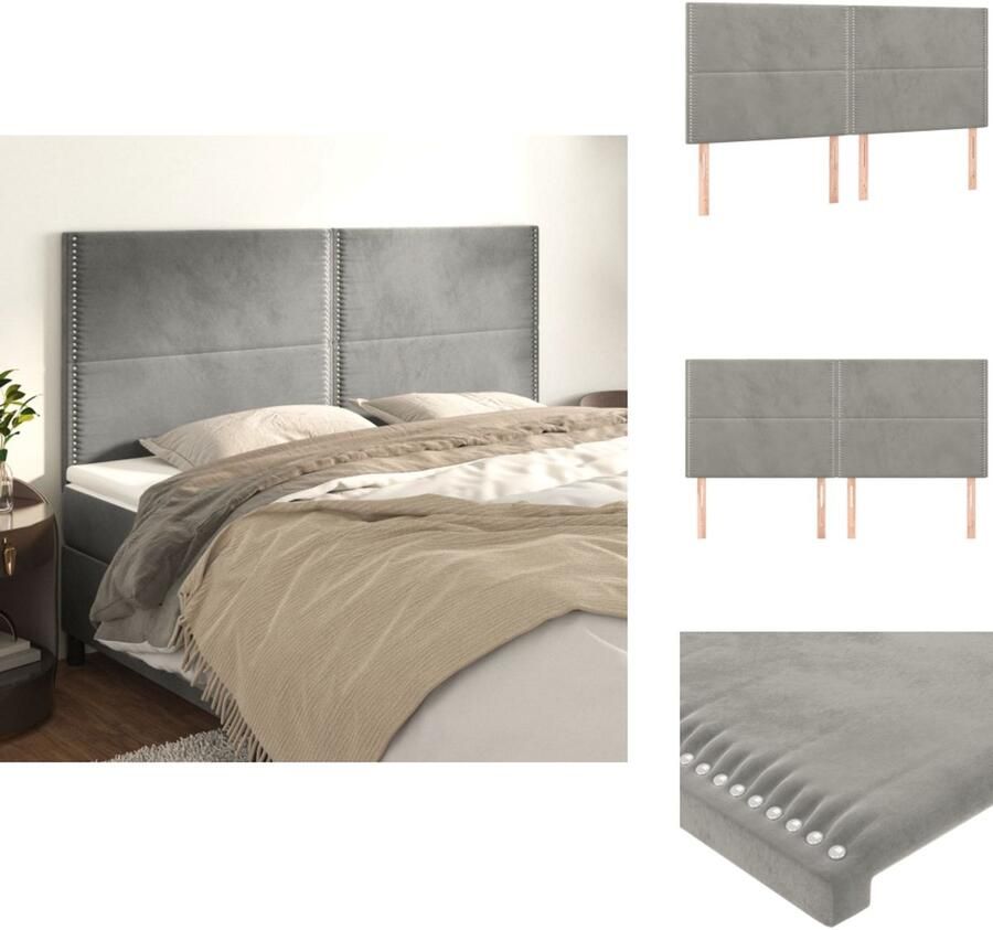 The Living Store Hoofdbord Stof Lichtgrijs 180 x 5 x 118 128 cm Zacht fluweel Stevige poten Verstelbare hoogte Comfortabele ondersteuning Elegant ontwerp Hoofd Bord Hoofdborden Velvet Grijs Luxe