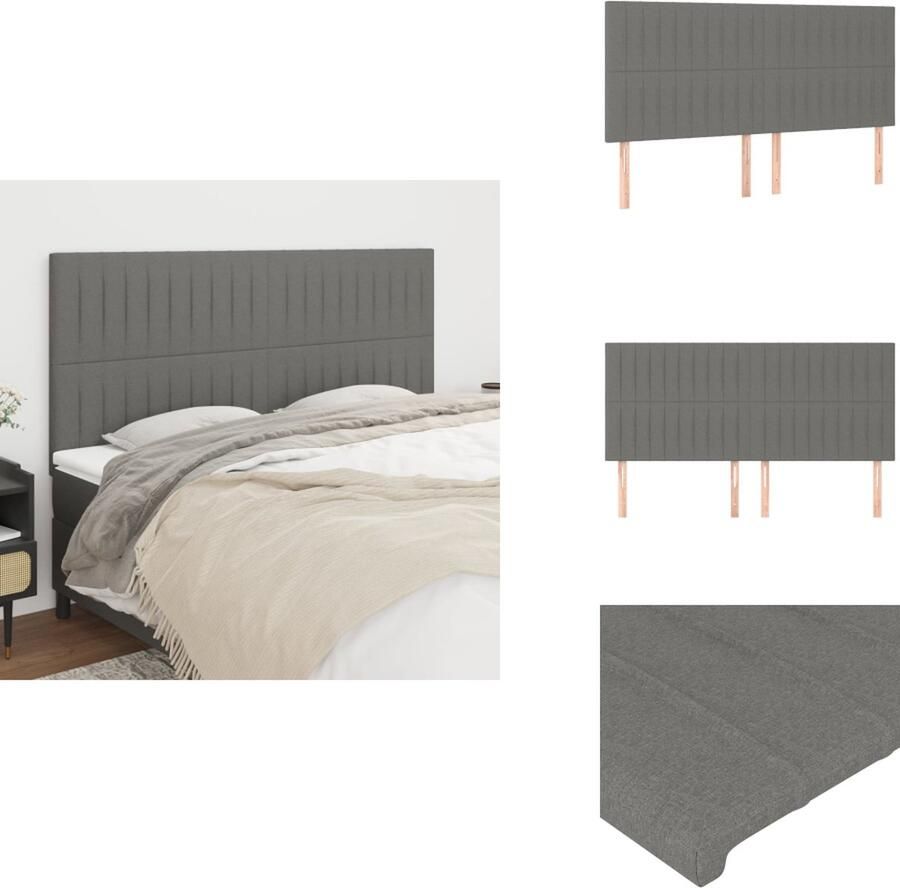 VidaXL Hoofdbord Hoofdborden Hoofdeinde Houten Hoofdbord Hoofdborden 4 st 90x5x78 88 cm stof donkergrijs
