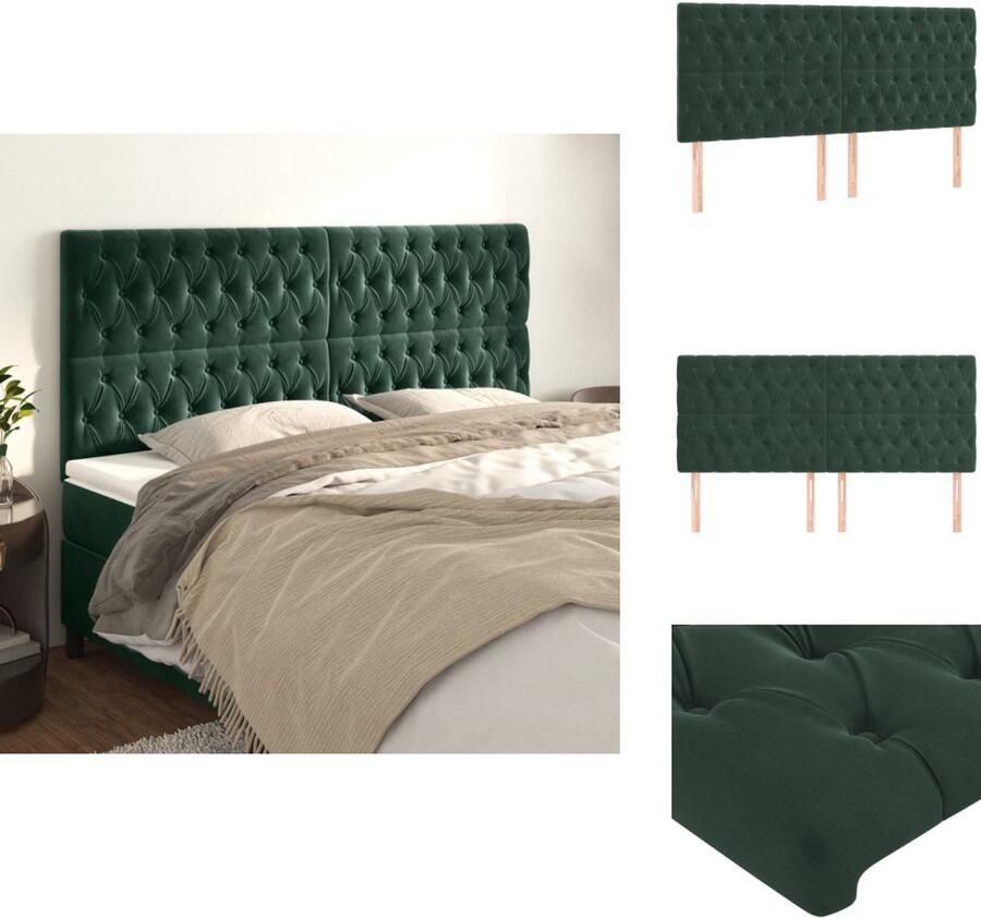 VidaXL Hoofdborden 4 st 90x7x78 88 cm fluweel donkergroen - Foto 4