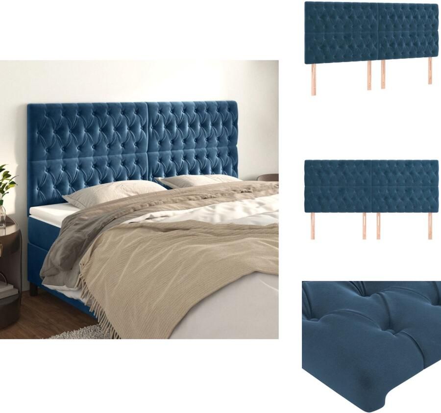 VidaXL Hoofdbord Hoofdborden Hoofdeinde Houten Hoofdbord Hoofdborden 4 st 90x7x78 88 cm fluweel donkerblauw