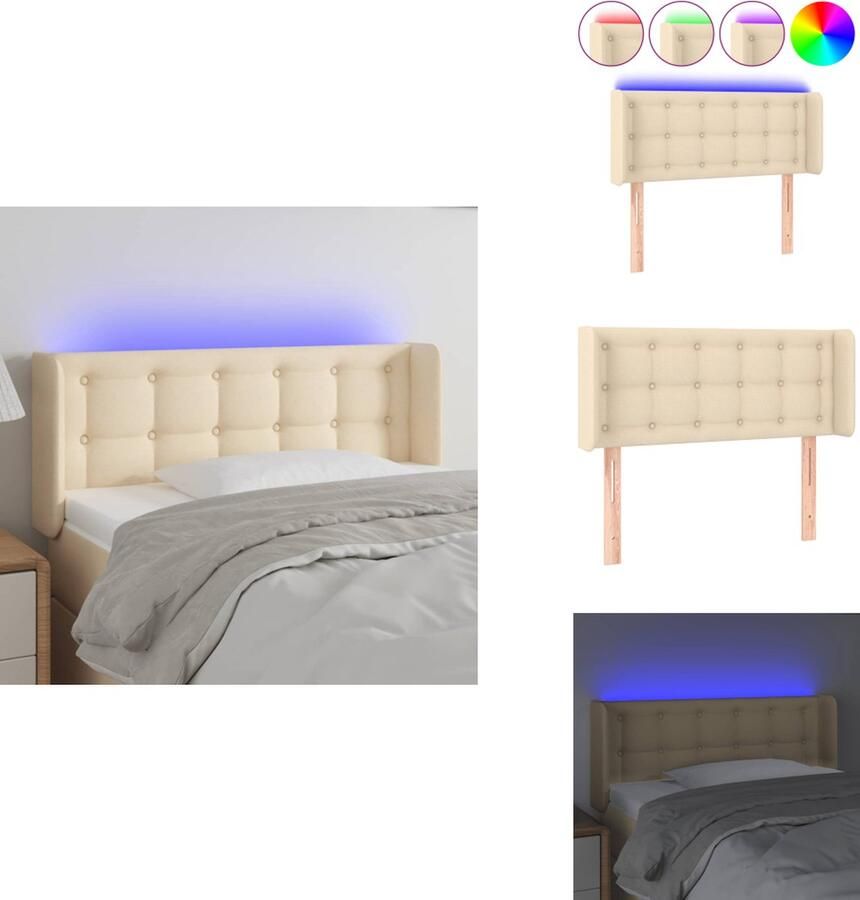 VidaXL Hoofdbord Klassiek LED-verlichting verstelbare hoogte comfortabele ondersteuning snijdbare LED-strip crème Bedonderdeel