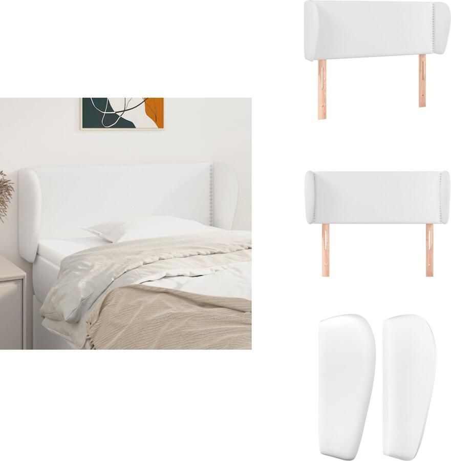 VidaXL Hoofdbord Hoofdborden Hoofdeinde Houten Hoofdbord met randen 103x23x78 88 cm kunstleer wit - Foto 3