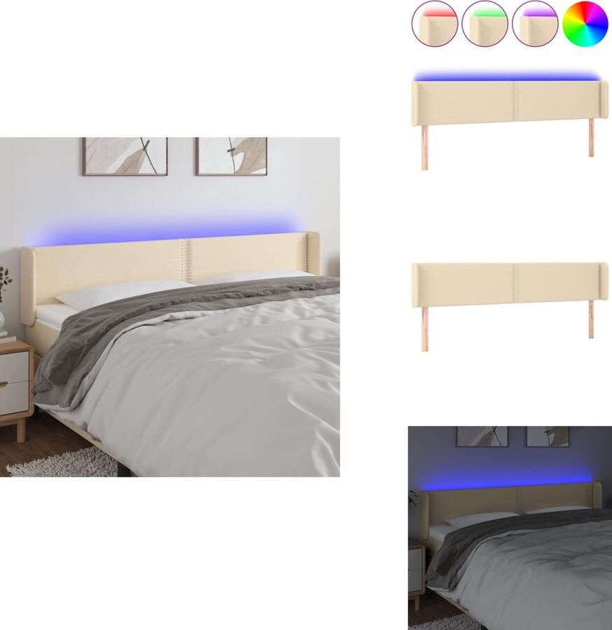 VidaXL Hoofdbord LED Verstelbaar 183x16x78 88 cm Crème Duurzaam materiaal Kleurrijke LED-verlichting Snijdbare LED-strip Bedonderdeel - Foto 2