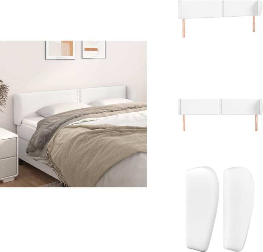VidaXL Hoofdbord Wit Kunstleer Verstelbare Hoogte Stevige Poten Comfortabele Ondersteuning 203 x 23 x 78 88 cm Bedonderdeel